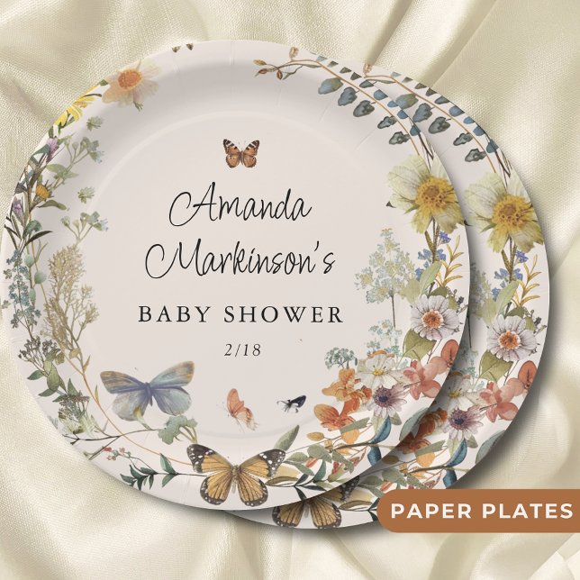 Rustic Floral Butterfly Gender Neutral Baby Shower Paper Plate (Creator Uploaded)