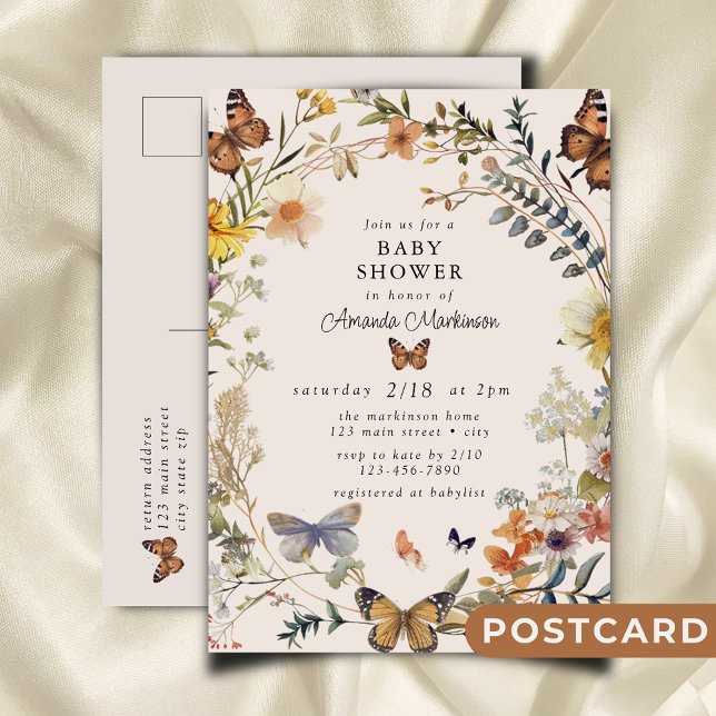 Rustic Floral Butterfly Gender Neutral Baby Shower Postcard (Creator Uploaded)
