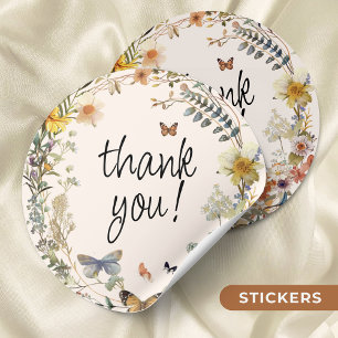 Rustic Floral Butterfly Gender Neutral Thank You Classic Round Sticker
