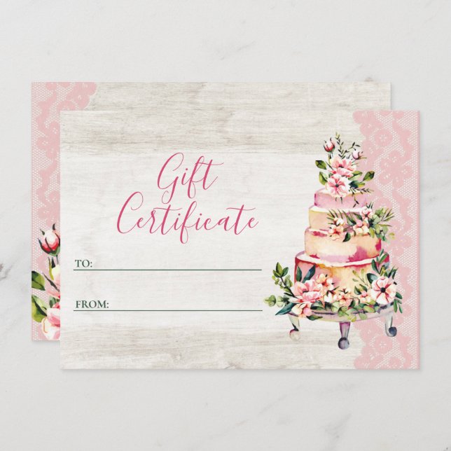 Rustic Floral Cake Bakery Gift Certificate Card (Front/Back)