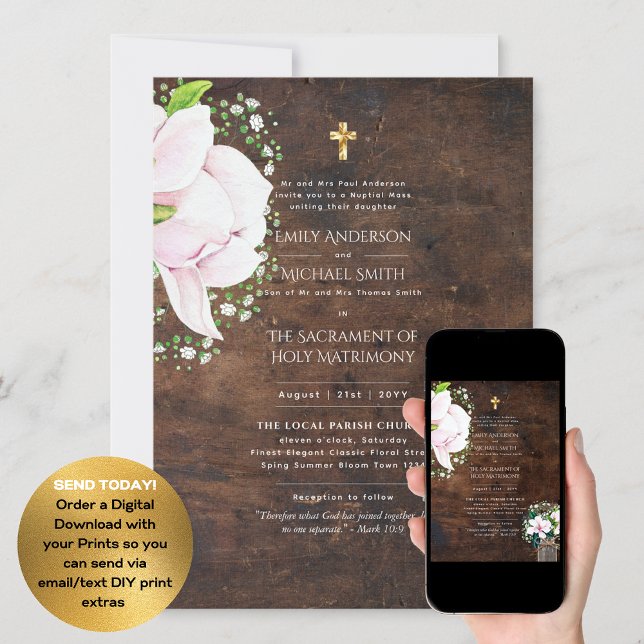 Rustic Floral Catholic Nuptial Mass Wedding  Invitation (Creator Uploaded)