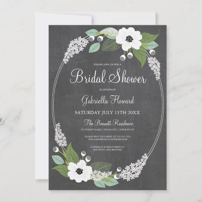 Rustic Floral Chalkboard Bridal Shower Invitation (Front)