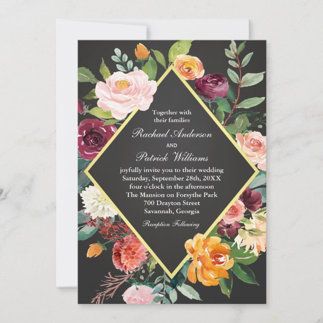 Rustic Floral Chalkboard Wedding Invitation (Front)