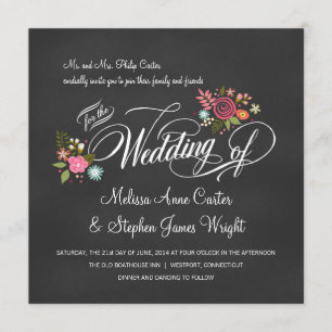 Rustic Floral Chalkboard Wedding Invitations