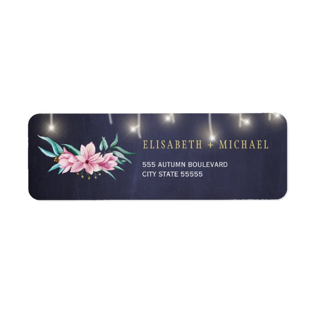 Rustic floral chalkboard wedding return address label (Front)