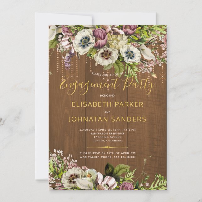 Rustic floral chic barn wood fall engagement party invitation (Front)