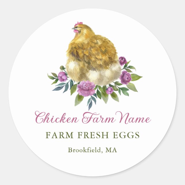 Rustic Floral Chicken Egg Carton Custom Classic Round Sticker (Front)
