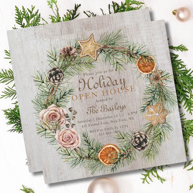 Rustic Floral Christmas Frame | Holiday Open House Invitation (Creator Uploaded)