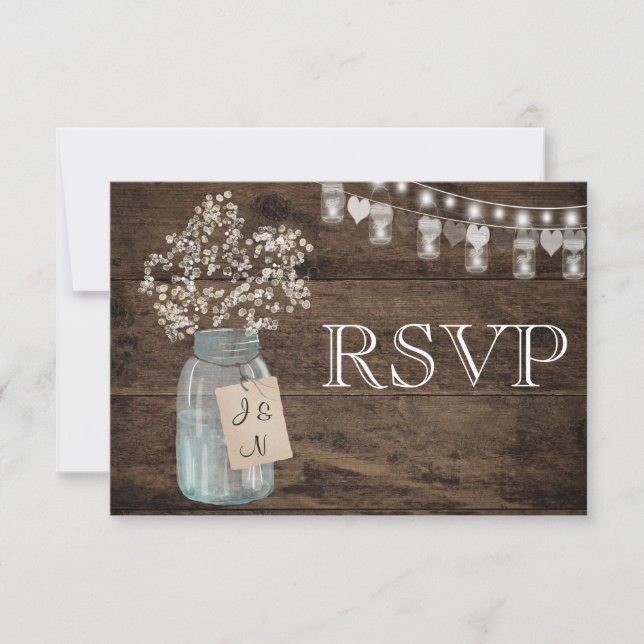 Rustic Floral Country Barn Wedding RSVP Card (Front)