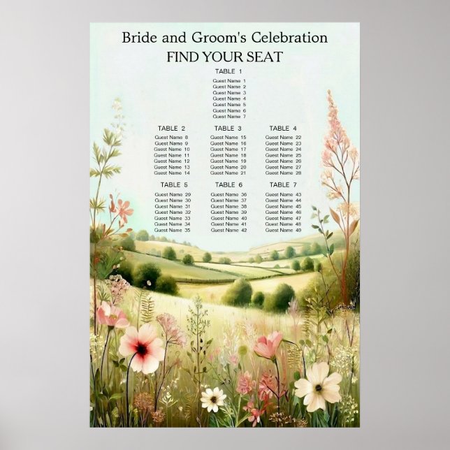 Rustic Floral Countryside Wedding Seating Poster (Front)