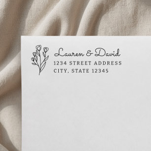 Rustic Floral Couple Names Wedding Address Self-inking Stamp
