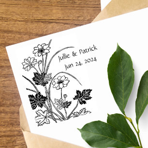 Rustic Floral Couple Wedding Date Wood Art Stamp