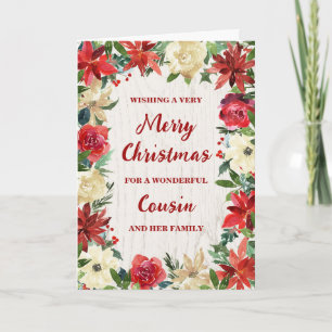 Rustic Floral Cousin & Family Merry Christmas Card