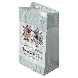 Rustic Floral Cow Skull Boho Watercolor Wedding Small Gift Bag