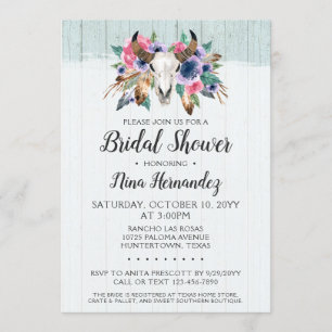 Rustic Floral Cow Skull Bridal Shower Invitation