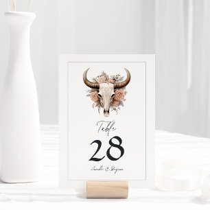 Rustic Floral Cow Skull Wedding Table Number