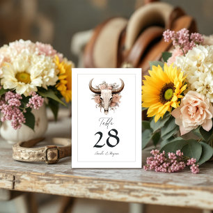 Rustic Floral Cow Skull Wedding Table Number