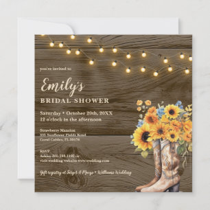 Rustic Floral Cowgirl Boots Bridal Shower  Invitation