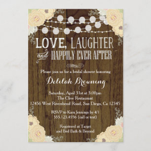 Rustic Floral Cream Wood Bridal Shower Invite