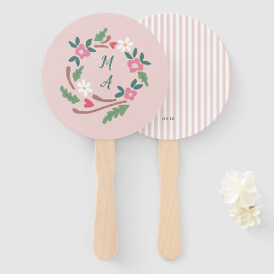 Rustic Floral Crest with Monogram Hand Fan