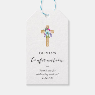 Rustic Floral Cross Kraft Look   Confirmation Gift Tags