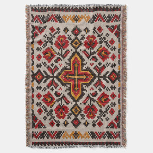 Rustic Floral Cross Stitch Folk Pattern Throw Blanket