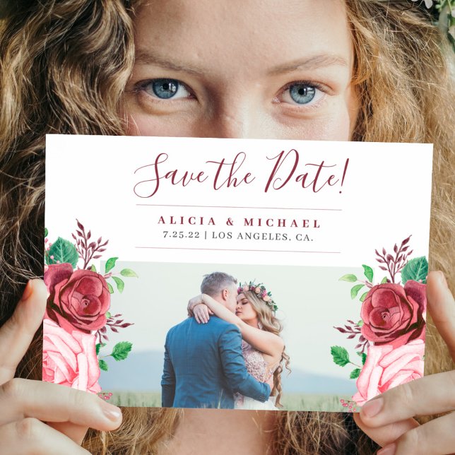 Rustic floral custom photo wedding save the date announcement postcard (Creator Uploaded)