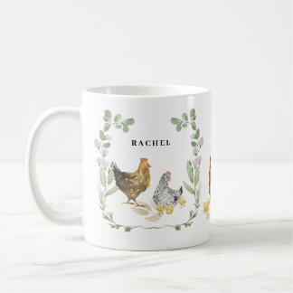 Rustic Floral Cute Chicken Monogram Name Mug