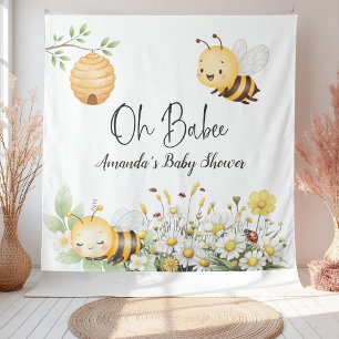Rustic Floral Daisy Oh Babee Honey Bee Baby Shower Tapestry