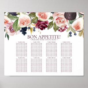 Rustic Floral Dark Blue Red Self Seating Chart