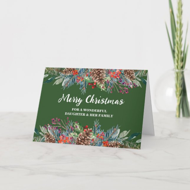 Rustic Floral Daughter & Family Merry Christmas Card (Front)