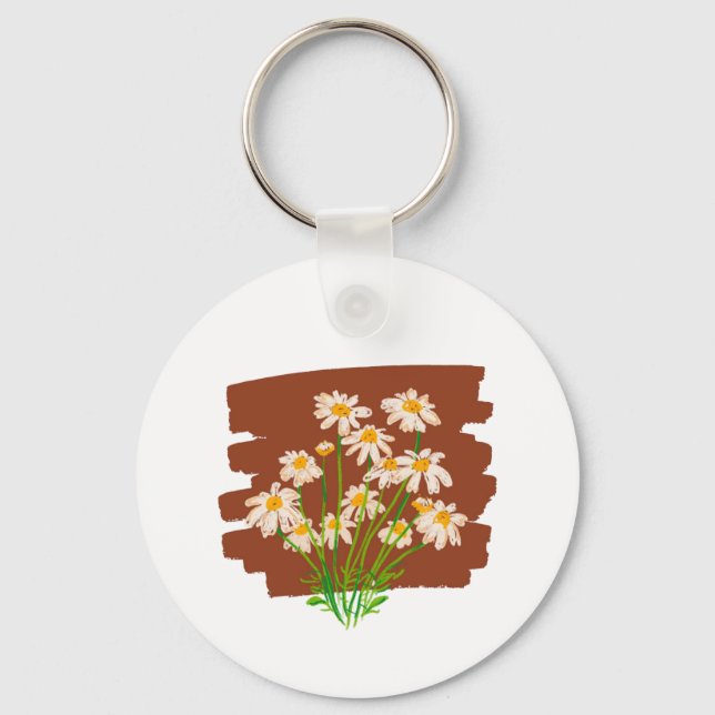 Rustic floral design on brown background key ring (Front)