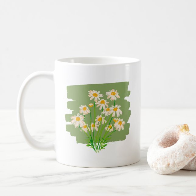 Rustic Floral Design on Green Background Coffee Mug (With Donut)