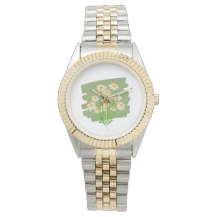 Rustic Floral Design on Green Background Watch