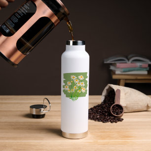 Rustic Floral Design on Green Background Water Bottle