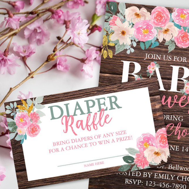 Rustic Floral Diaper Raffle Enclosure Card (Creator Uploaded)