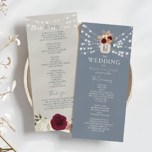 Rustic Floral Dusty Blue Wedding Program