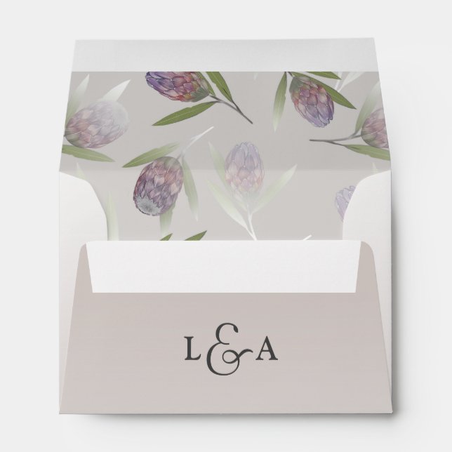 Rustic Floral Dusty Purple Beige Wedding  Envelope (Back (Bottom))