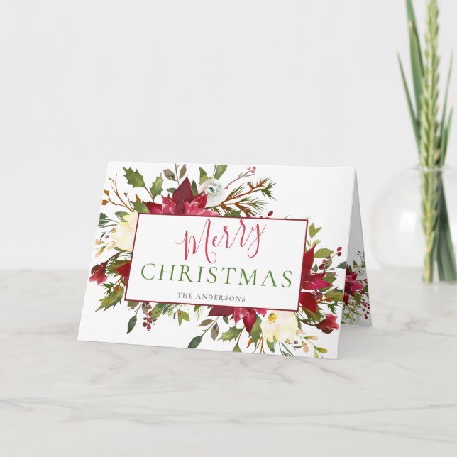 Rustic Floral Elegant Script Christmas Photo Holiday Card (Front)