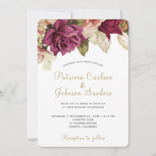 Rustic floral elegant script wedding invitation