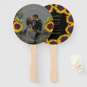 Rustic floral elegant wedding photo save date hand fan