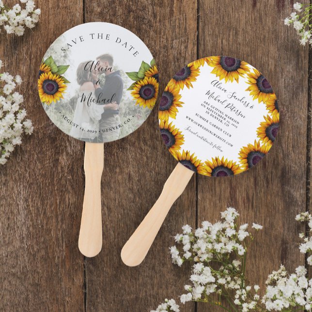 Rustic floral elegant wedding photo save date hand fan (Creator Uploaded)