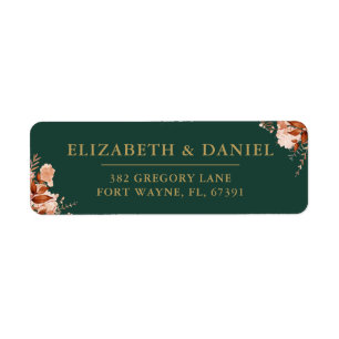 Rustic Floral Emerald Gold Wedding Return Address Label