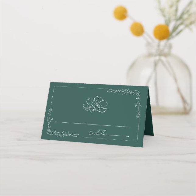 Rustic Floral Emerald Wedding Place Card (Front)
