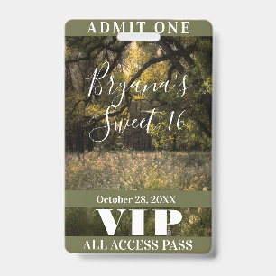Rustic Floral Enchanted Forest Sweet 16 VIP Badge ID Badge