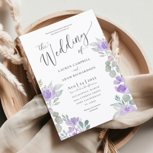 Rustic Floral Eucalyptus Purple Wedding Invitation (Creator Uploaded)