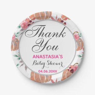 Rustic Floral Fall Autumn Thank You Baby Shower Paper Plate