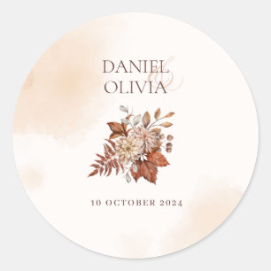 Rustic Floral Fall Wedding Classic Round Sticker