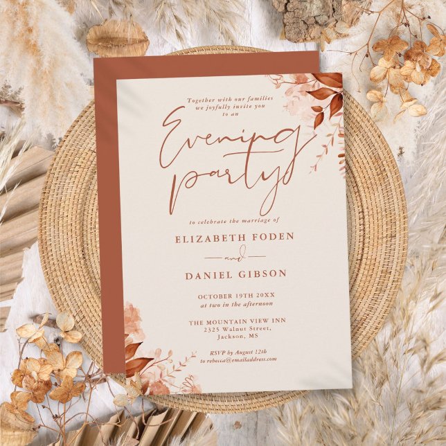 Rustic Floral Fall Wedding Evening Party Invitation (Rustic Floral Fall Wedding Evening Party Invitation)