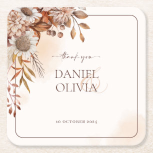 Rustic Floral Fall Wedding Paper Coasters